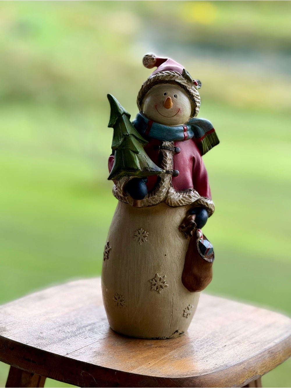 Vintage Festive Snowman Wooden Figurine
